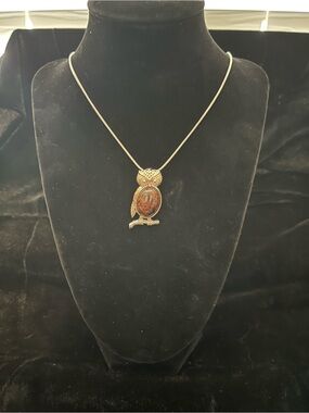 Mahogany Jasper Belly Owl Pendant Necklace | Wisdom Owl Stone Necklace